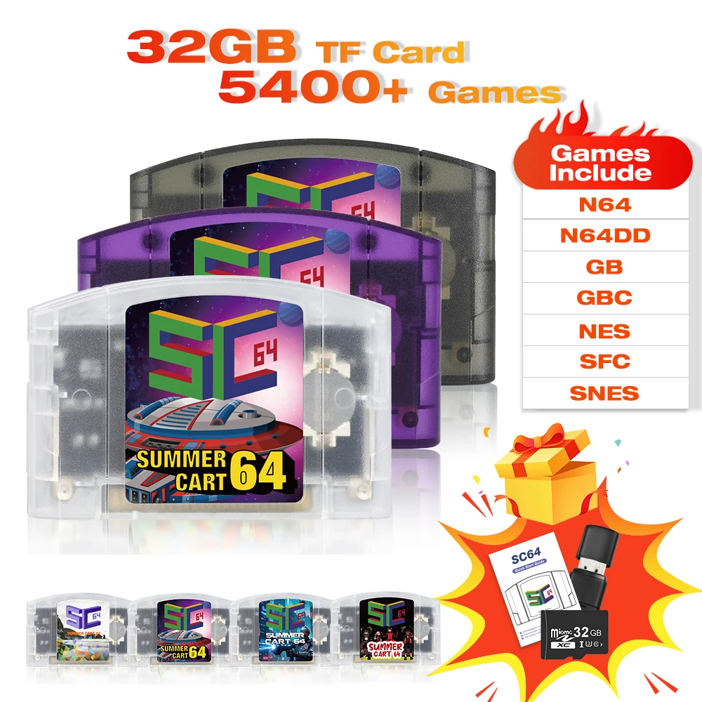 SummerCart64 Open Source N64 Games Cart with 32GB SD Card - 5400+